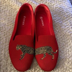 Vivaia Red Leopard Embroidered Women's Shoes